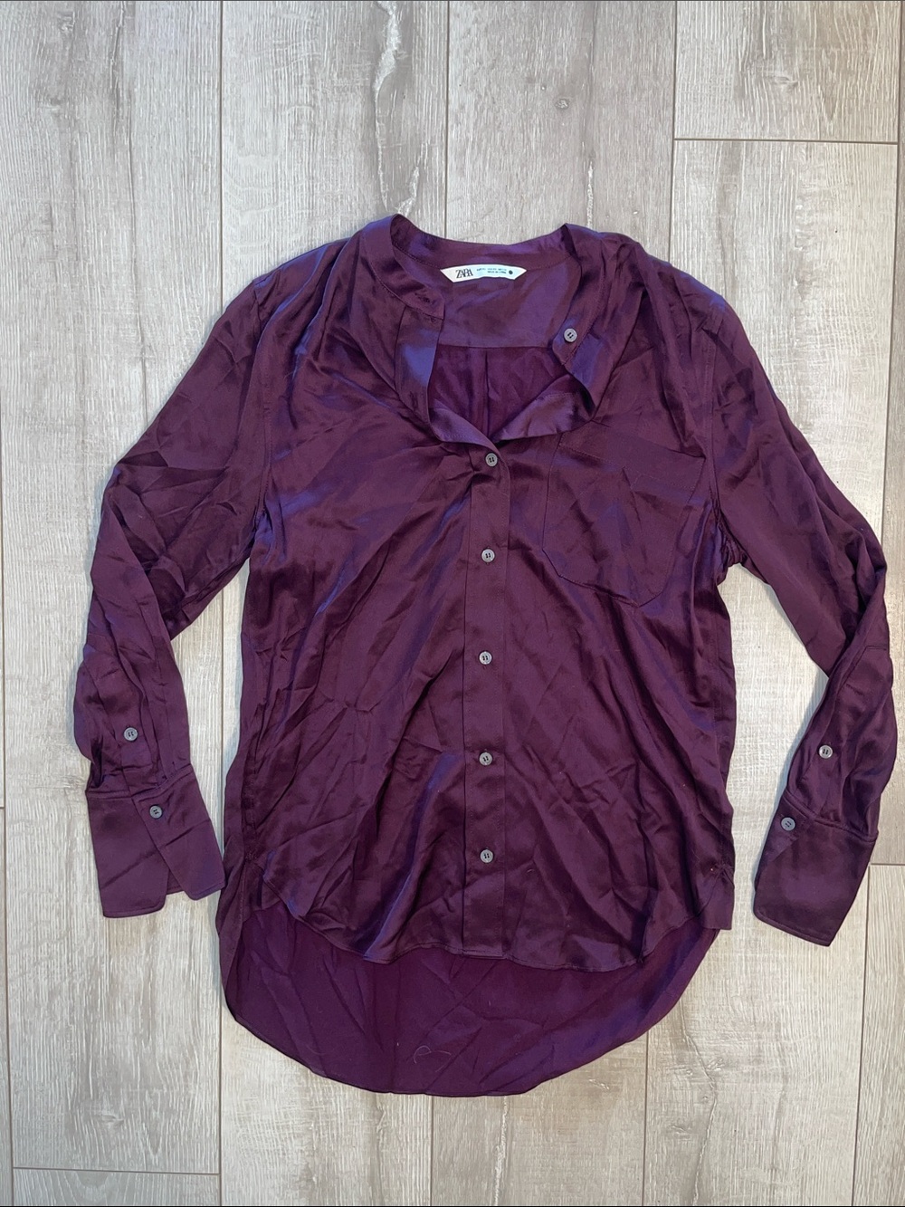 Zara Plum Satin Button-Up Shirt XS- never worn! - Picture 3 of 5